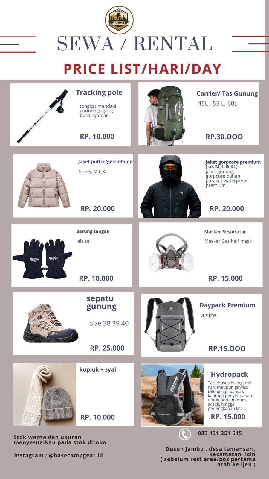 Price List 1 - Aksesoris Camping