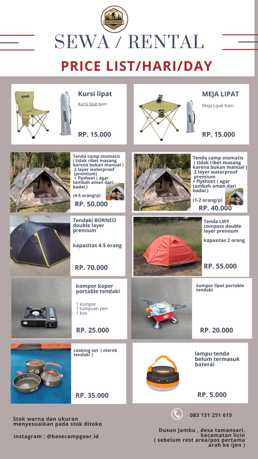 Price List 2 - Peralatan Gunung